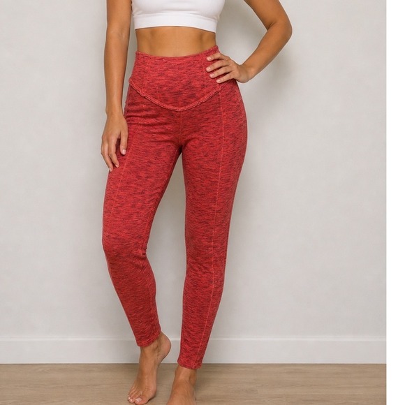 Free People Movement Pants - Free People Movement Biker Baby Leggings Coral Space Dye High Rise Skinny m L1